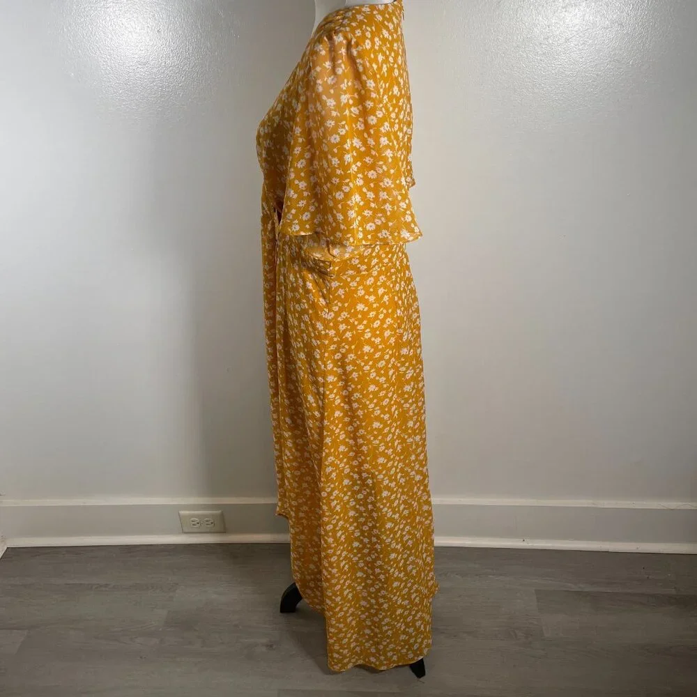 Lulus Midi Dress Women's XL Yellow Floral Print After Bloom Delight Button Front - Picture 6 of 15